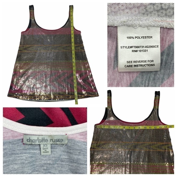CHARLOTTE Russe Multicolored Aztec Print Sequined Front Tank Top - Picture 12 of 12
